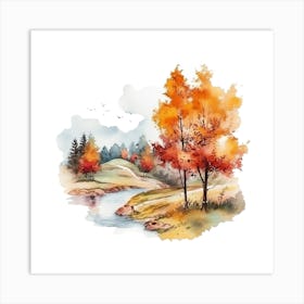 Watercolor Autumn Trees 8 Art Print