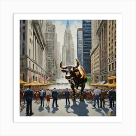 Bull On Wall Street Art Print