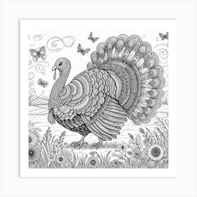 Line Art turkey 3 Art Print