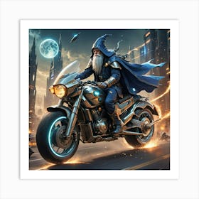 Wizard On A Motorcycle Art Print