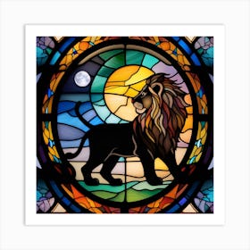 Lion king of the jungle stained glass rainbow colors Art Print