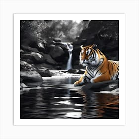 Tiger By The Waterfall Art Print