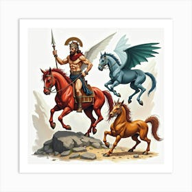 Watercolor The Legendary Creatures And Heroes Of Greek Mythology In Dramatic, Vivid Colors 1 Art Print