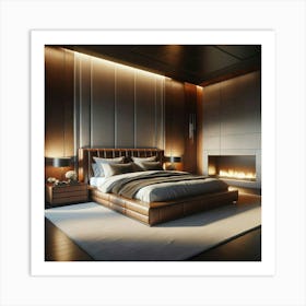 Modern Bedroom With Fireplace Art Print