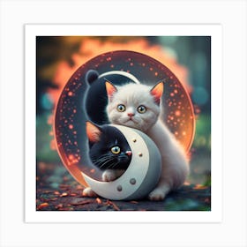 Yin Yang Cats Art Print