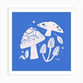 Abstract Mushrooms Blue Square Art Print