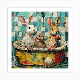 Rabbits In A Tub Art Print