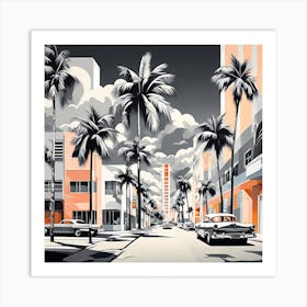 Miami Cityscape, Grayscale art, 1332 Art Print