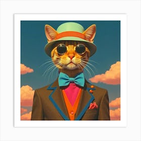 Cat Wearing A Bowtie, Surrealist, Colorful Art Print