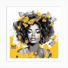 Afro Girl With Butterflies 2 Art Print