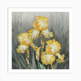 Golden Elegance Intricate Yellow Irises Against A Muted Backdrop (1) Art Print