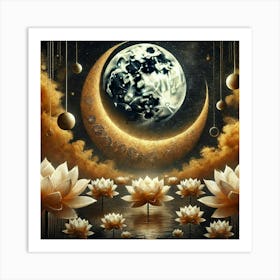 Moon And Lotus 1 Art Print