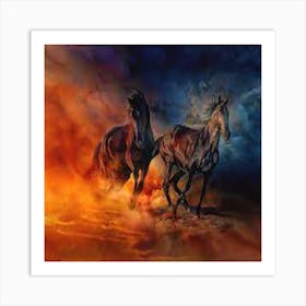 Two Horses Running In The Desert Art Print