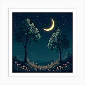 Moon And Forest Style William Morris2 Art Print (9) Art Print