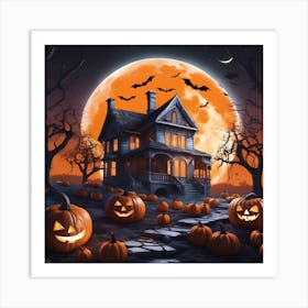 Halloween House With Pumpkins 6 Art Print