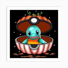 Squirtle In Pumpkin Ball - Pokemon Halloween Art Print