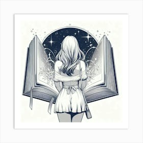 Magic book and girl Art Print