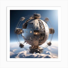 The Whole Earth Has Been Transformed Into A Metalica Space Station, Show The Earth View From The Moon As If You Are Watching Earth From The Moon And Taking Photography (4) Art Print