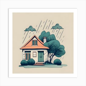 House In The Rain Art Print