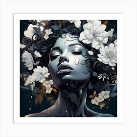 Portrait Of A Woman With Flowers 6 Art Print