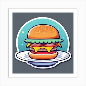 Burger On Plate On Table Sticker 2d Cute Fantasy Dreamy Vector Illustration 2d Flat Centered (27) Art Print