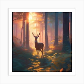 Deer In The Forest Fantasy  Art Print