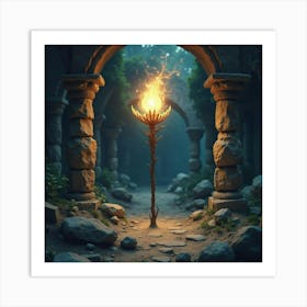 Magical Staff Glowing With Energy In An Ancient Ruin 1 Art Print