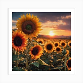 Sunflowers At Sunset 1 Art Print