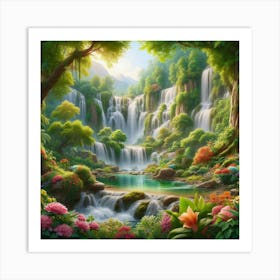 Waterfall In The Forest 29 Art Print