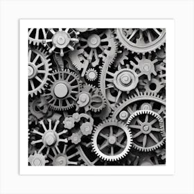 Black And White Gears 2 Art Print