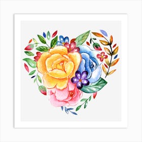 Watercolor Floral Heart Art Print