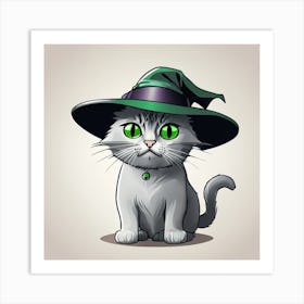 Cute Cat In A Witch Hat Art Print