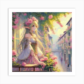 Elf Girl With Roses Art Print