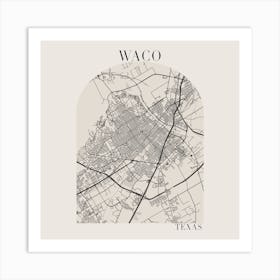 Waco Texas Boho Minimal Arch Full Beige Color Street Map 1 Art Print