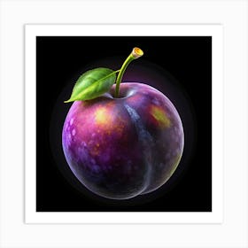 Isolated Fresh Plum With A Leaf Art Print