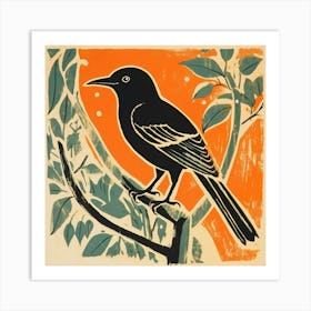 Retro Bird Lithograph Magpie 5 Art Print