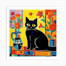 Black Cat Striking Colours Art Print