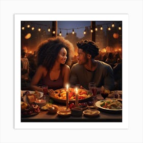 Realistic Two Black Couples Long Hair Curly Afro 1 Art Print