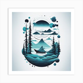 Illustration Of A Boat In The Mountains Art Print