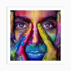 Portrait Of A Woman With Colorful Paint Art Print