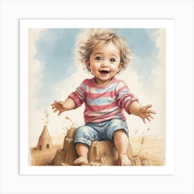 Baby In Sand Castle Art Print