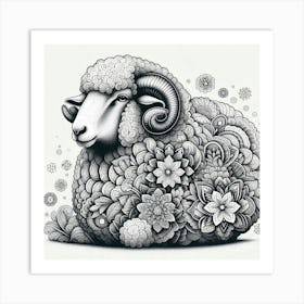 Sheep With Flowers Art Print