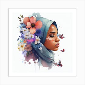 Watercolor Floral Muslim Arabian Woman #3 Art Print