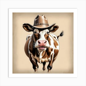 Cow In Cowboy Hat Art Print