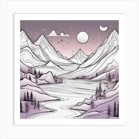 Mountains At Night Minimalistic line art Art Print