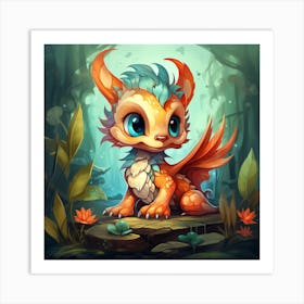 Cute Dragon In The Forest Art Print