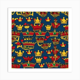 Crowns On A Blue Background Art Print