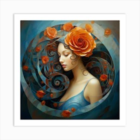 Girl With Roses Art Print