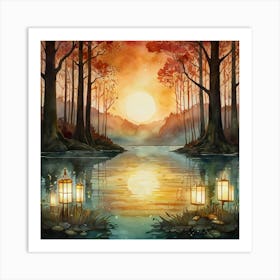 Sunset In The Forest Art Print