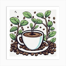 Coffee Cup With Plants Art Print